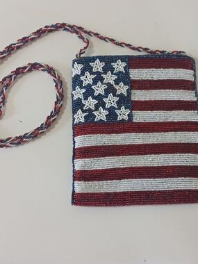 Beaded American Flag Crossbody Bag - Red White Blue